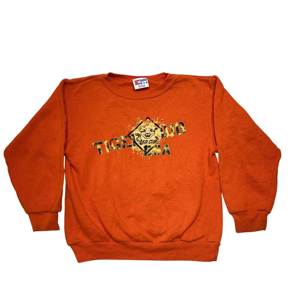 Vintage Tiger Cub Scouts Sweatshirt Youth Medium Orange Uniform Scouting USA